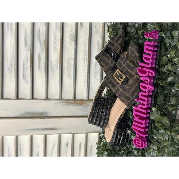 Fendi Brown Zucca Canvas Leather Block Heel Slide Sandals 38